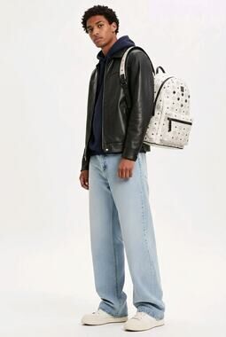 Authentic MCM White & Black Leather Visetos Book Bag